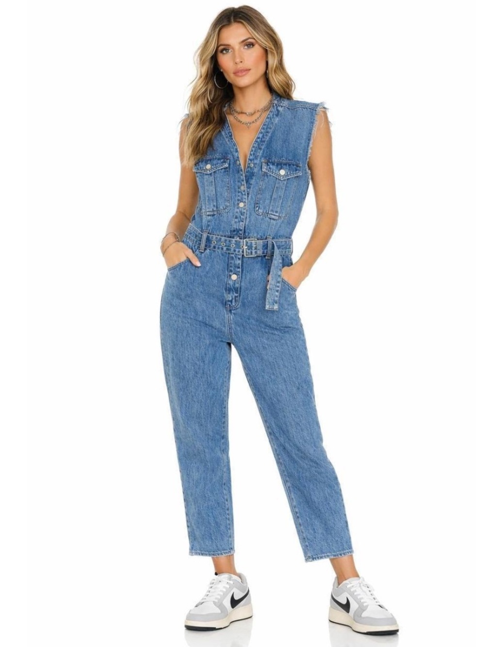 Blank NYC Light Blue Denim Sleeveless Jumpsuit